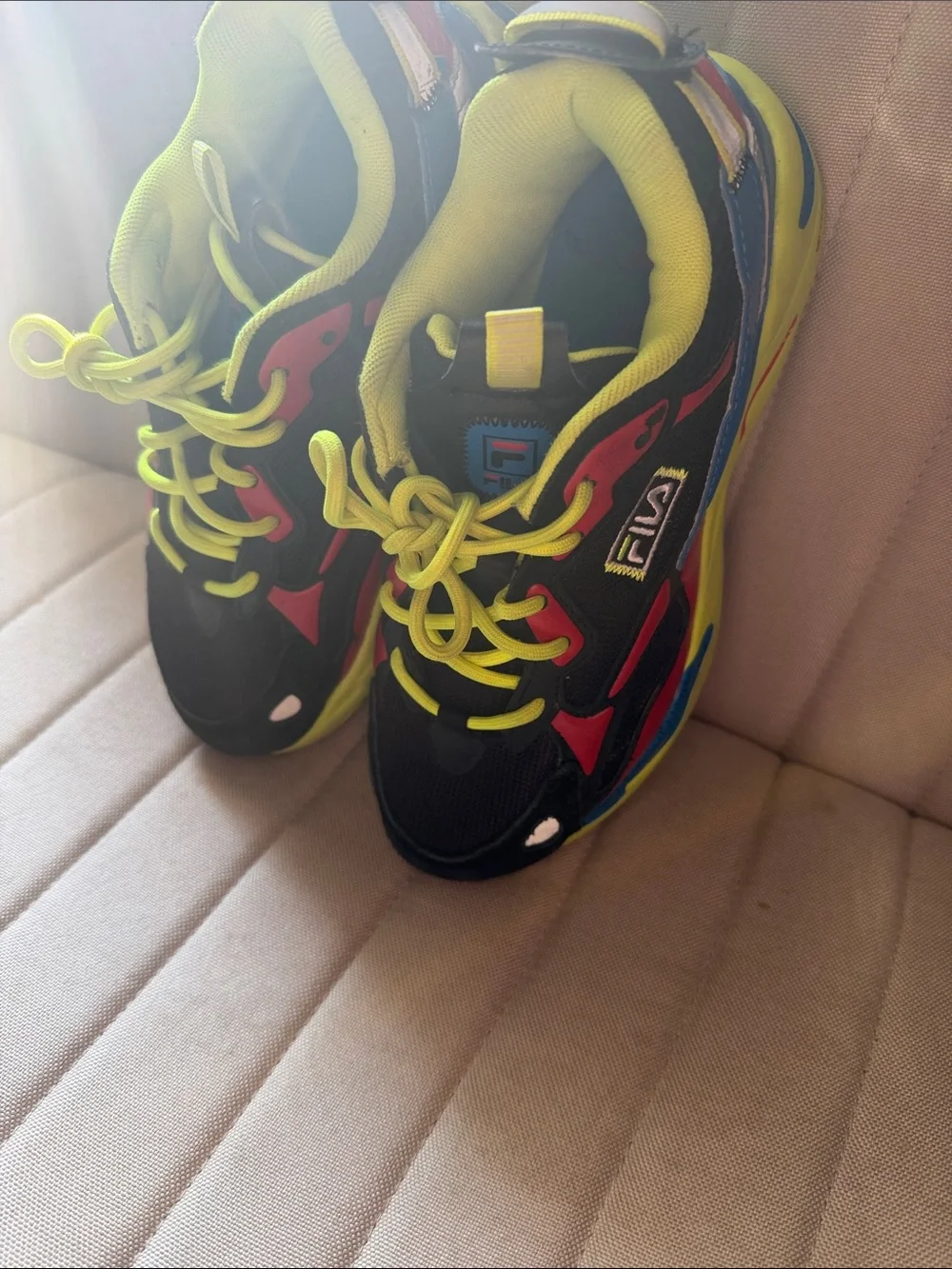 Fila Kids Black Neon Yellow Pink Blue Athletic Sneakers